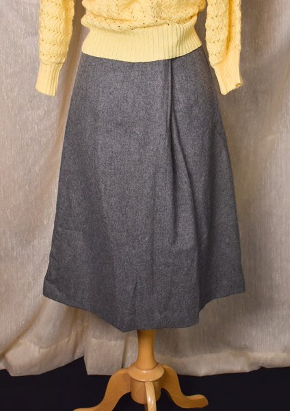 1970s Gray Wool A-line Pleat Skirt