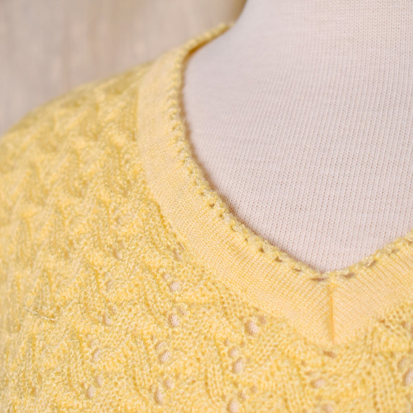 1980s Yellow Open Knit Raglan Sleeve Sweater