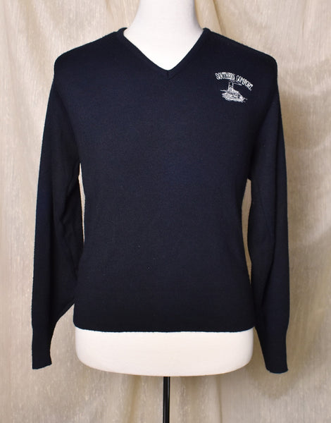 1980s Southern Comfort Navy V Neck Sweater