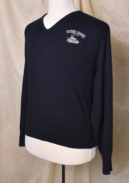 1980s Southern Comfort Navy V Neck Sweater