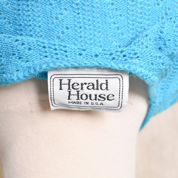 1980s Teal Blue Open Knit Raglan Sleeve Sweater