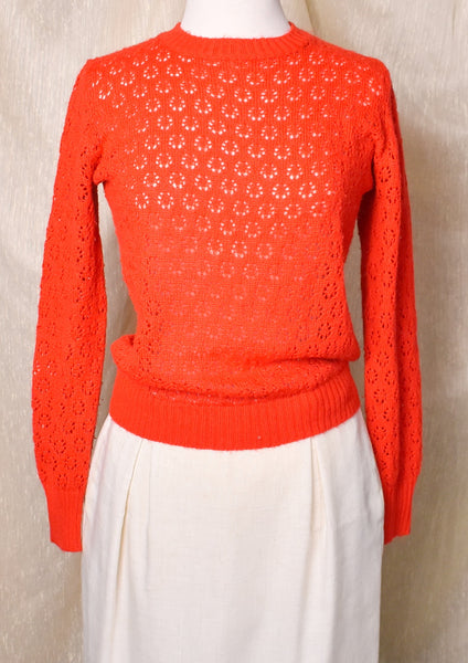 1970s Red Open Knit Sweater