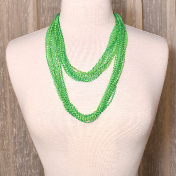 Extra Long 8 Strand Lime Green Necklace