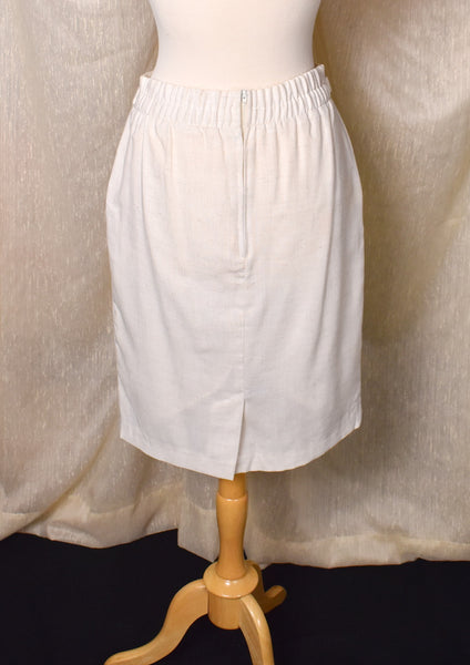 1980s Off White Button Pencil Skirt