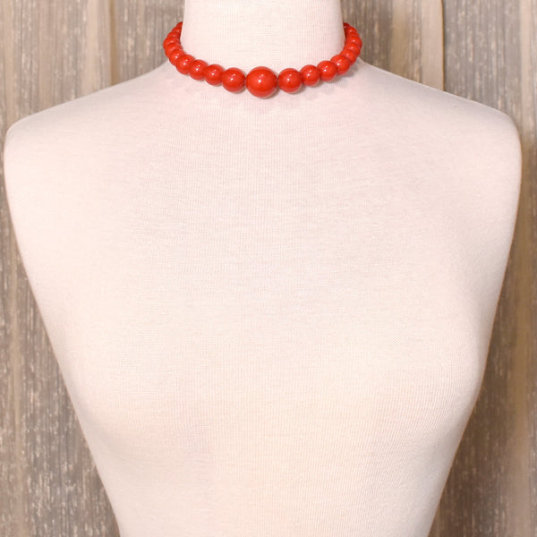 Short Graduated Red Bead Necklace