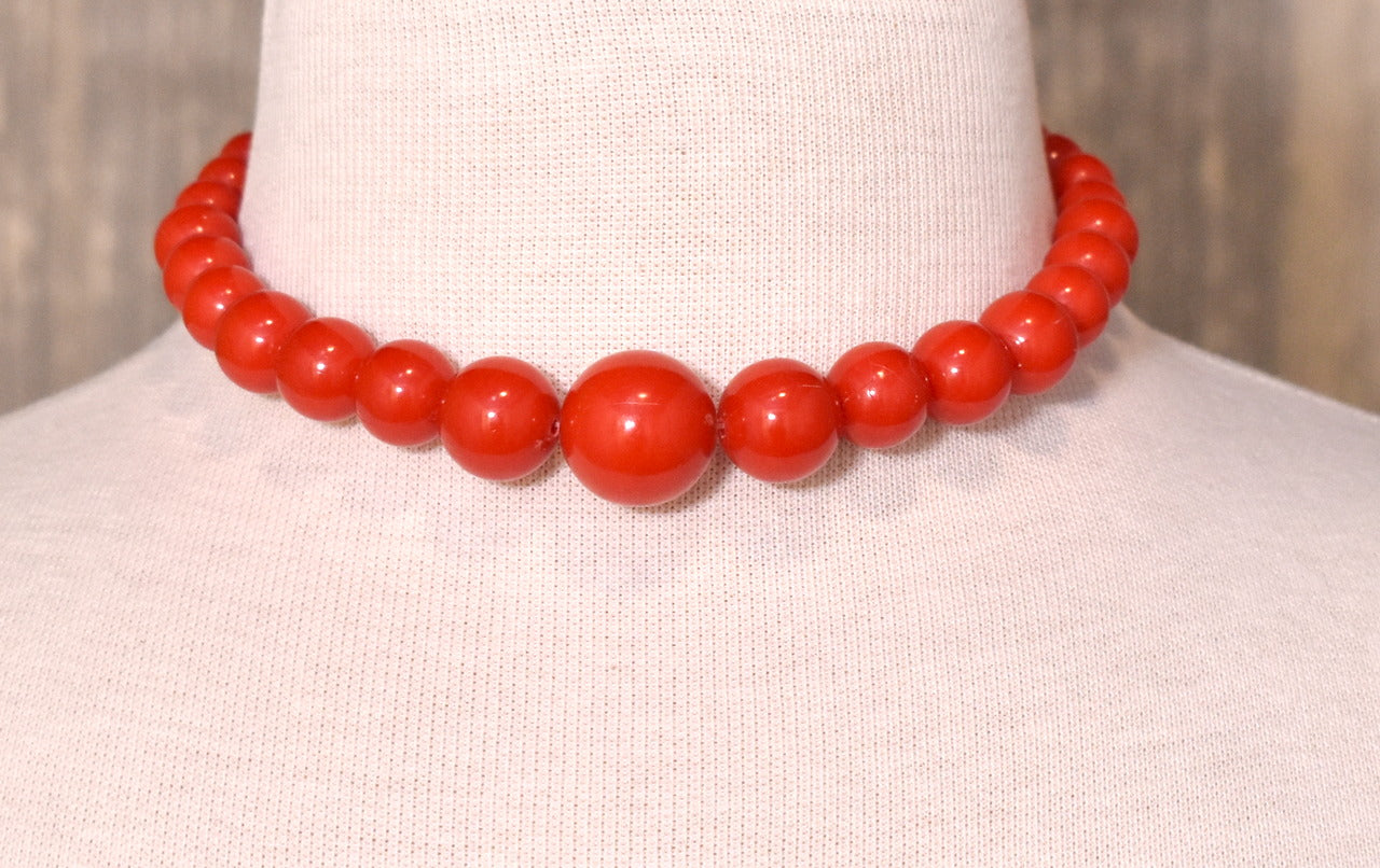 Short Graduated Red Bead Necklace