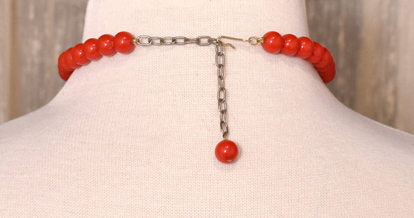 Short Graduated Red Bead Necklace