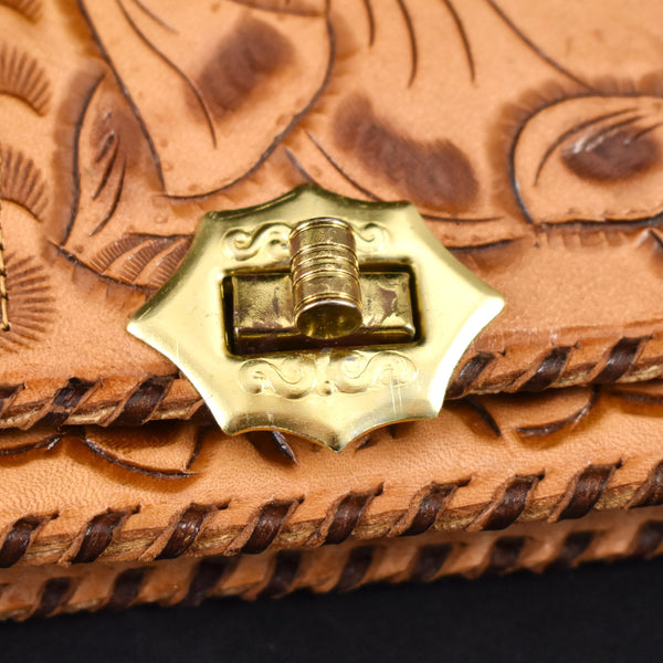 NOS Small Tooled Leather Floral Mirror Wallet