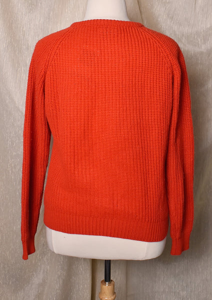 1970s Red Chunky Knit V Neck Sweater