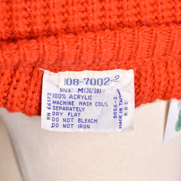 1970s Red Chunky Knit V Neck Sweater