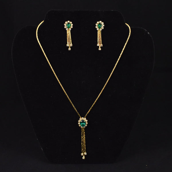 Gold Chain Emerald Rhinestone Jewelry Set