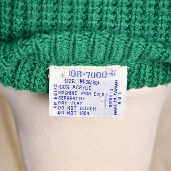 1970s Green Chunky Knit V Neck Sweater