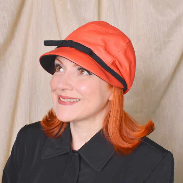 1960s Brick Red Mod Vinyl Cap Hat