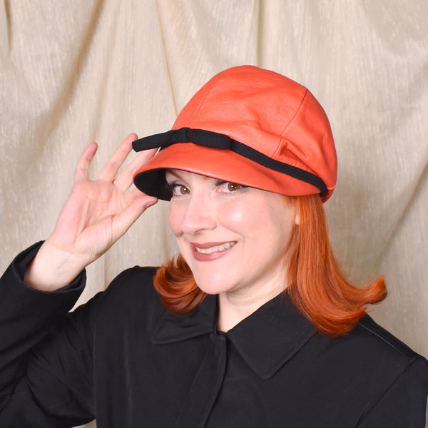 1960s Brick Red Mod Vinyl Cap Hat