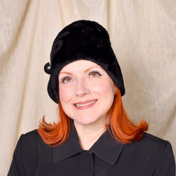 1960s Mr. John Jr Black Velvet Button Hat