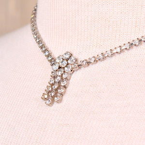 Dangling Rhinestone Flower Choker Necklace