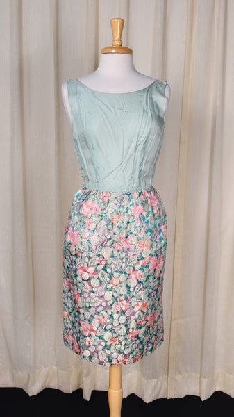1960s Metallic Floral Brocade Sheath Dress Set