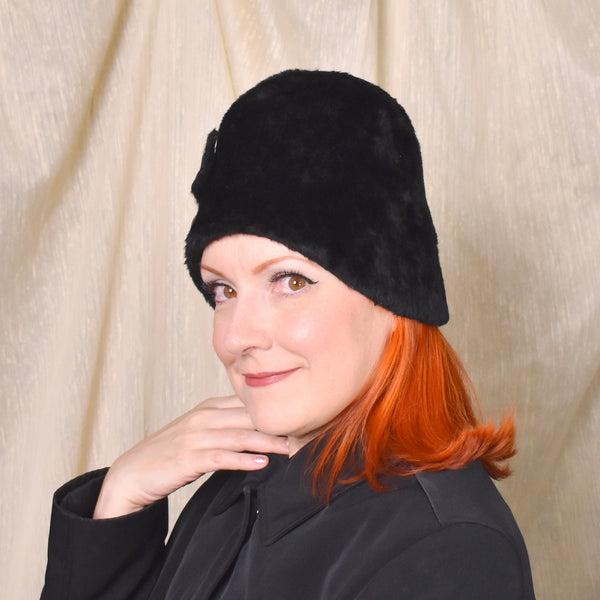 1960s Mr. John Jr Black Velvet Button Hat