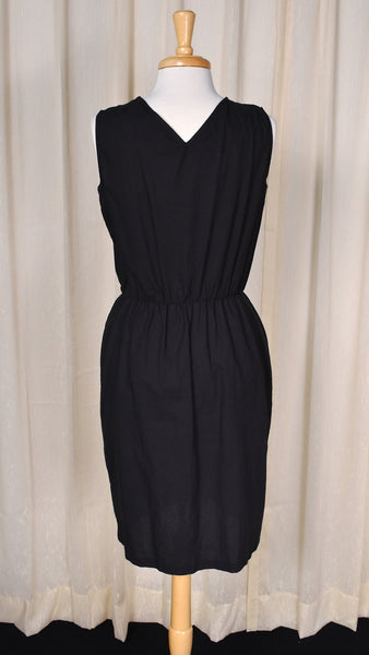 1980s Black Gingham Button Dress