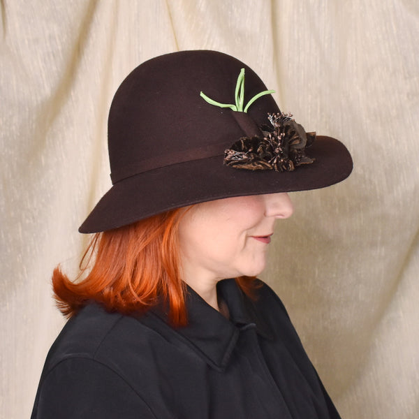 1970s Papagallo Brown Floral Hat