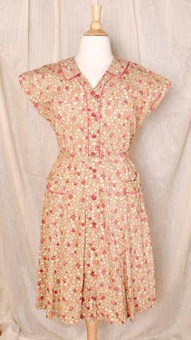 NWOT 1950s Pink Floral Shirt Dress