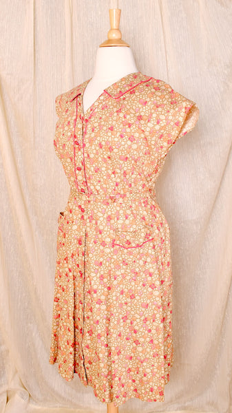 NWOT 1950s Pink Floral Shirt Dress