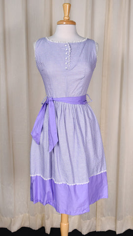 1950s  Purple Pleated Color Block Sun Dress