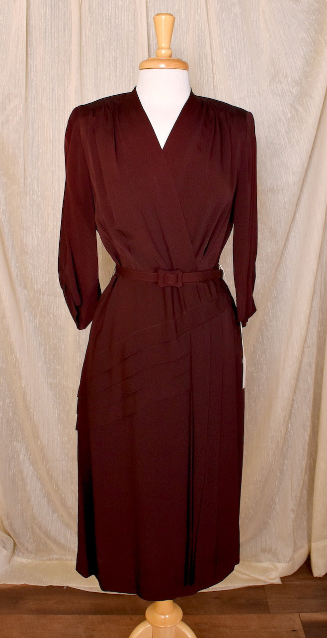 NWT 1940s Rich Brown Draped Dress