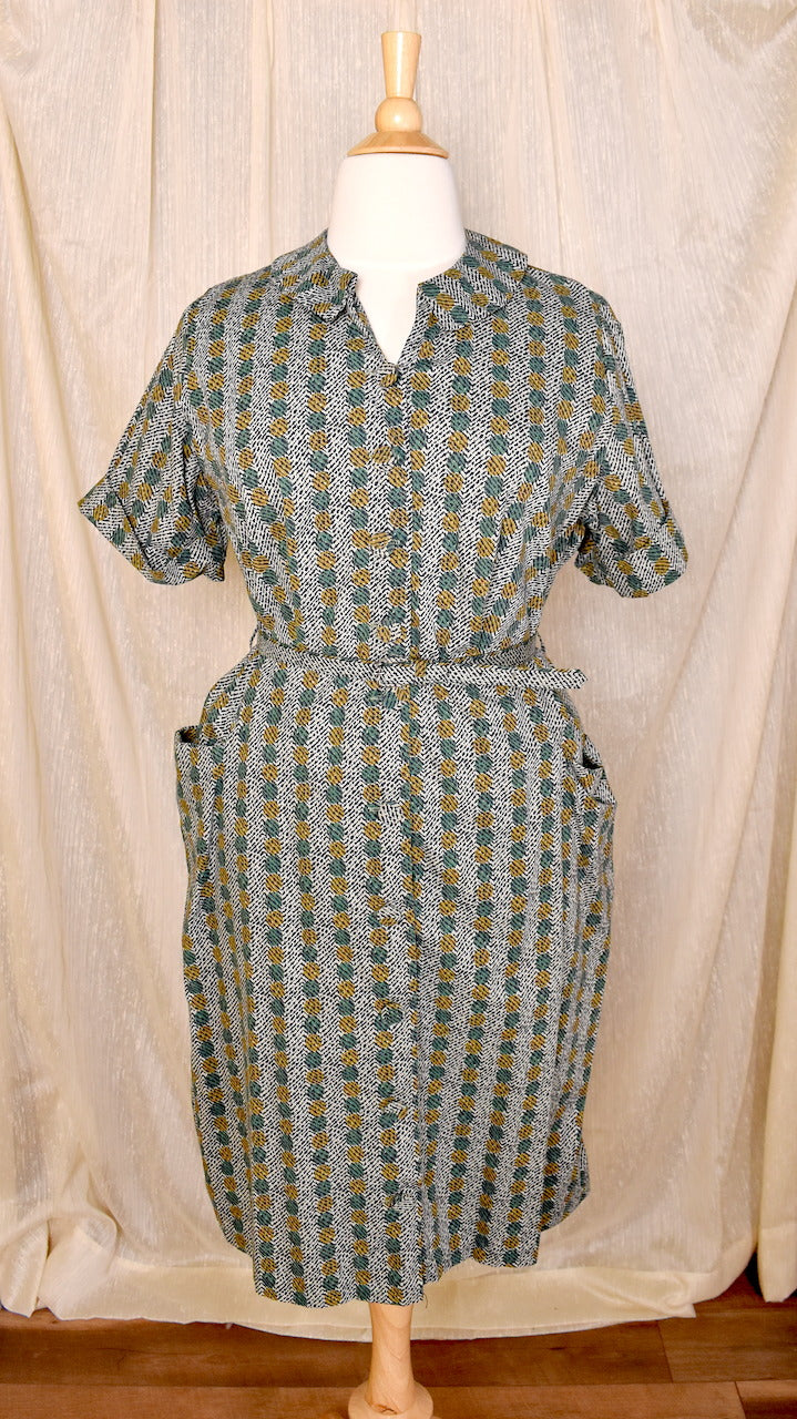 1950s Green Dot Chevron Shirt Dress