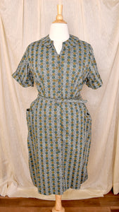 1950s Green Dot Chevron Shirt Dress