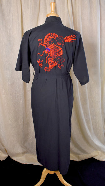 1970s Black Red Dragon Robe