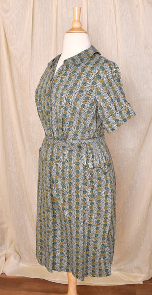 1950s Green Dot Chevron Shirt Dress