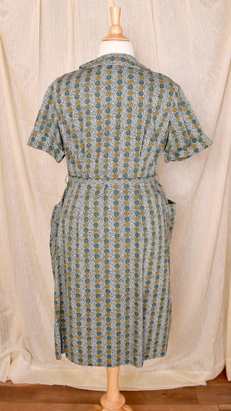 1950s Green Dot Chevron Shirt Dress