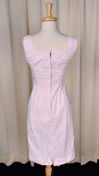 1950s Pink & White Eyelet Wiggle Dress