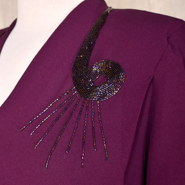 1940s Rich Plum Beaded Dress