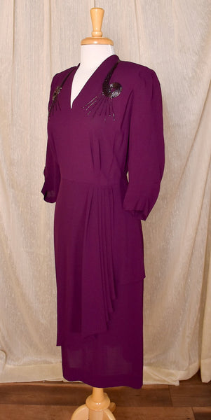 1940s Rich Plum Beaded Dress