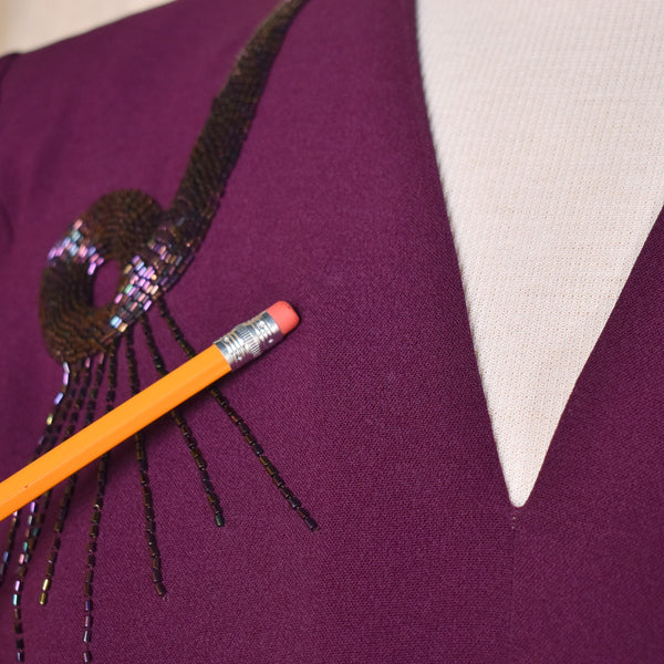 1940s Rich Plum Beaded Dress