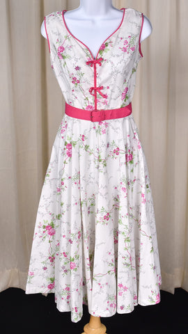 1950s Pink Roses Swing Sun Dress