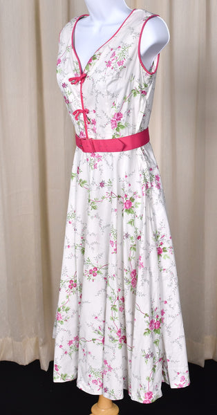 1950s Pink Roses Swing Sun Dress