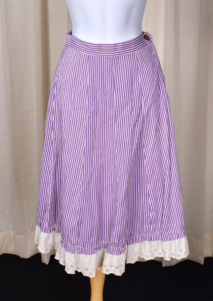 1940s Purple Striped Eyelet Dress Set