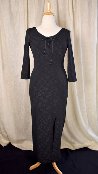 1990s Sexy Black Rose Slit Maxi Dress