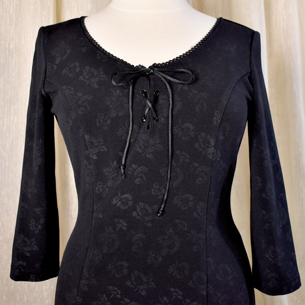 1990s Sexy Black Rose Slit Maxi Dress