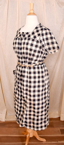 1940s Black & White Gingham Pocket Dress