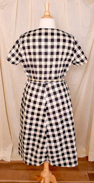 1940s Black & White Gingham Pocket Dress