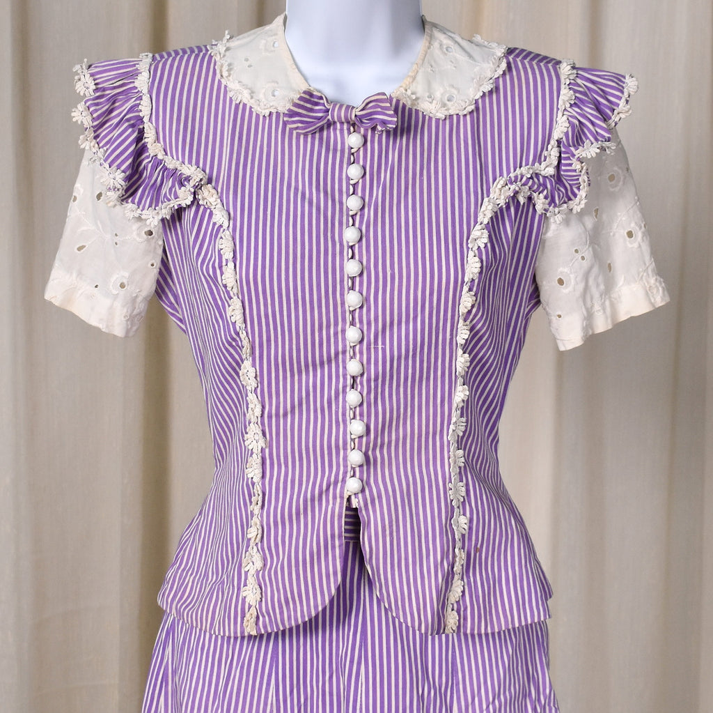 1940s Purple Striped Eyelet Dress Set – Cats Like Us