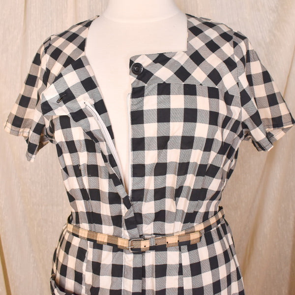 1940s Black & White Gingham Pocket Dress