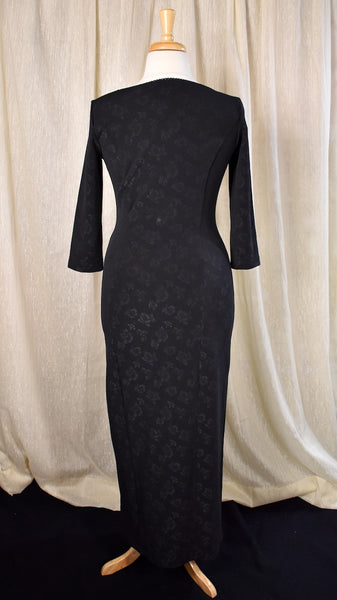 1990s Sexy Black Rose Slit Maxi Dress