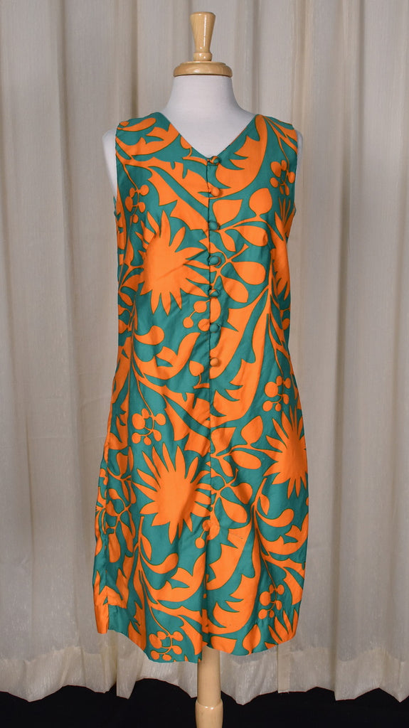 1960s Loud Orange & Green Floral Shift Dress Cats Like Us 1960s Loud Orange & Green Floral Shift Dress Cats Like Us