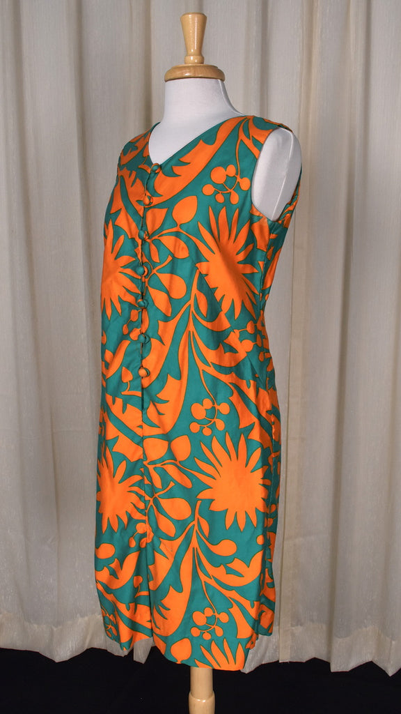 1960s Loud Orange & Green Floral Shift Dress Cats Like Us 1960s Loud Orange & Green Floral Shift Dress Cats Like Us