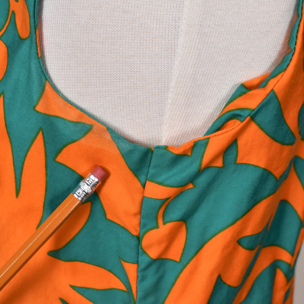 1960s Loud Orange & Green Floral Shift Dress